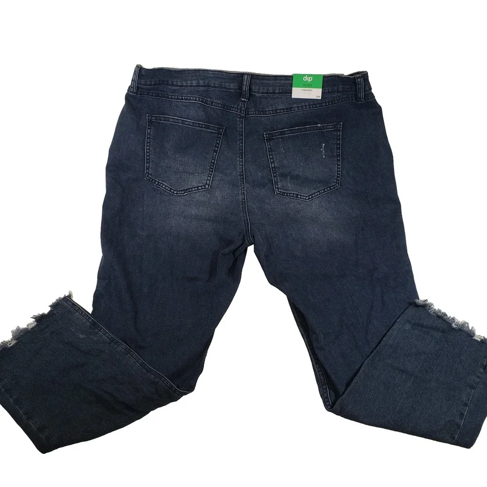 Dip Womens Mid Rise Straight‎ Distressed Jeans Dark Wash Frayed Hem 18W NEW - Picture 3 of 10